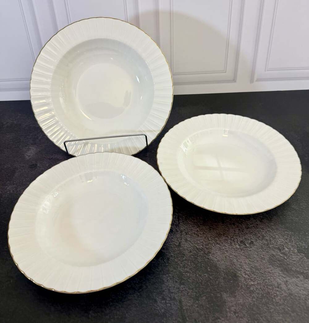 Petite Mikasa Fluted Gold Bowl Set of 3 White Bone China